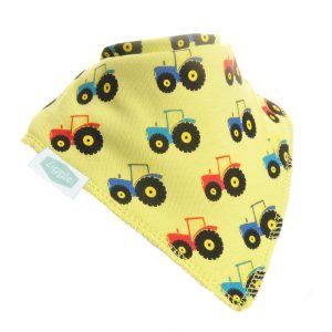 Blue and red tractors decorate this gorgeous green bandanna bib. Perfect for tractor loving little ones, this farm bib is great for future farmers!