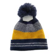 cosy navy, yellow and grey Knit Bobble Hat