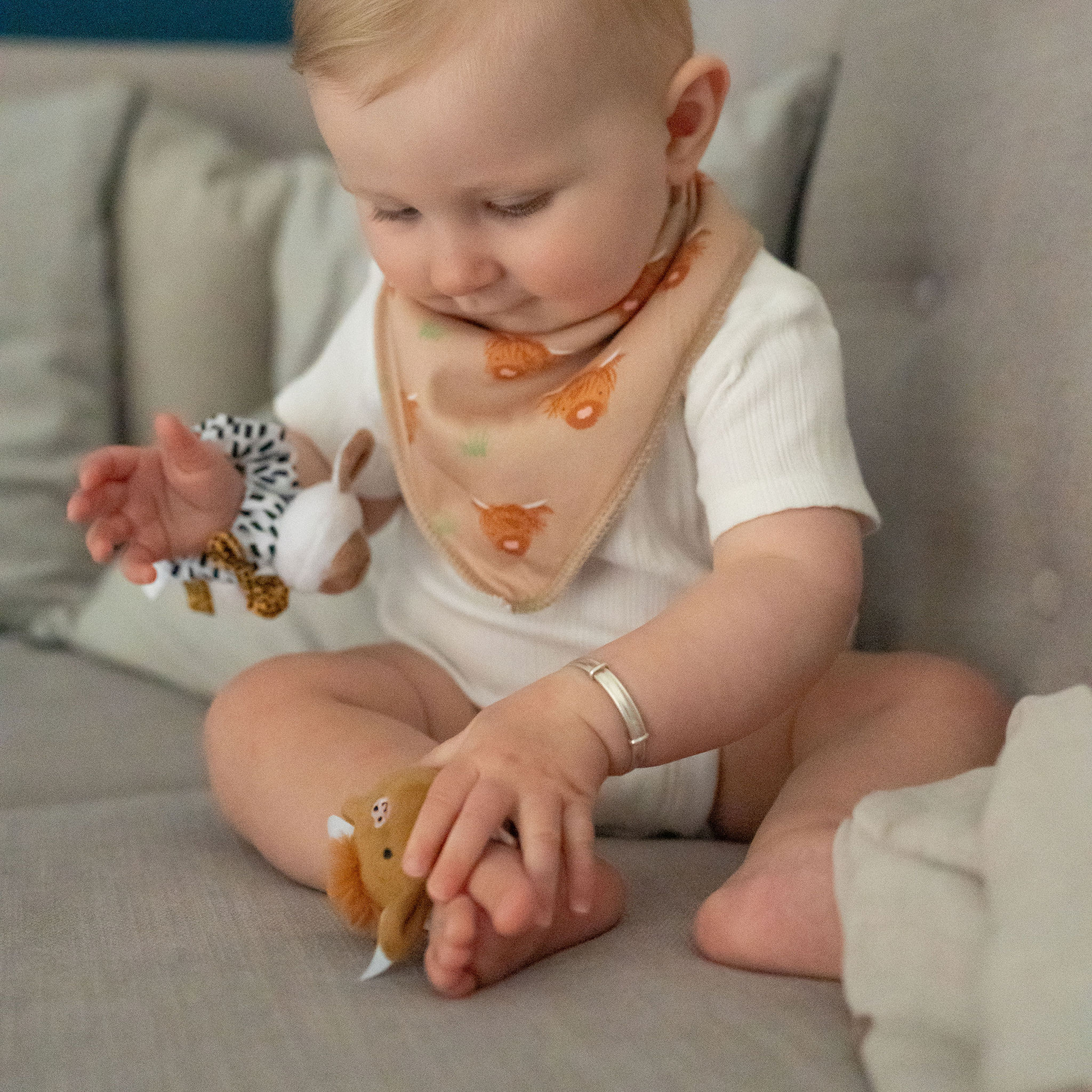 Plush Highland Cow and Sheep Wrist Rattles - Image 4