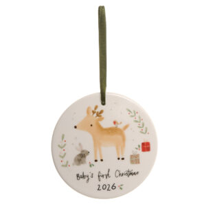 Baby's First Christmas Reindeer & Rabbit 2026 ceramic decoration