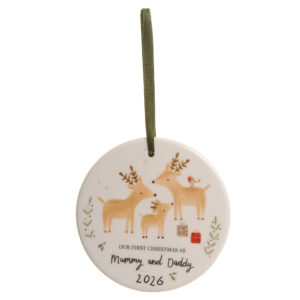 Mummy & Daddy First Christmas Reindeer & Rabbit 2026 ceramic decoration