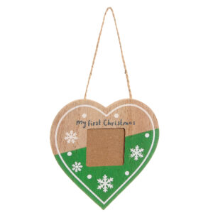 My First Christmas Green heart Photoframe Hanger