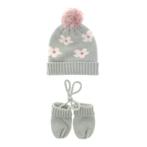 Flowers Wooly Hat and Mittens