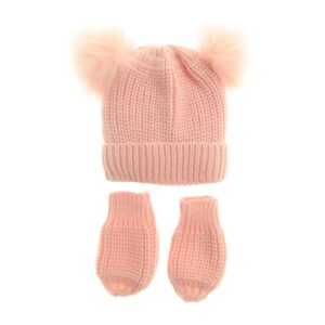 Pink Double Bobble Hat and Mittens